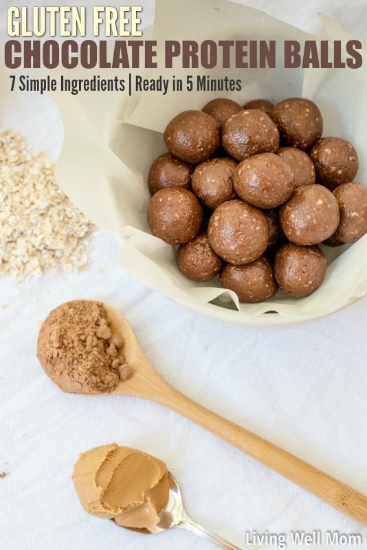 This simple gluten-free Chocolate Protein Balls recipe has no refined sugar and with just 7 ingredients and 5 minutes to make, it’s an easy way to enjoy a guilt-free chocolate fix!