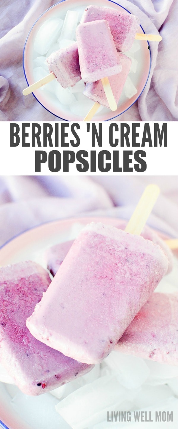 Lightly sweetened and creamy, these delicious Berries 'n Cream Popsicles are unbelievably easy to make and so tasty on a hot summer day! With just a hint of maple syrup as a little sweetener, this recipe is refined sugar-free and can be made with a dairy-free option too. Get the easy recipe for this family-favorite recipe here: