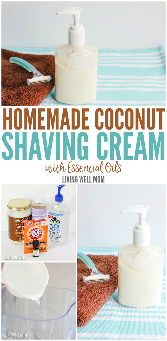 Homemade Coconut Shaving Cream - this DIY shaving cream takes just a few minutes to whip up and works beautifully! Thanks to the essential oils, it smells amazing too!