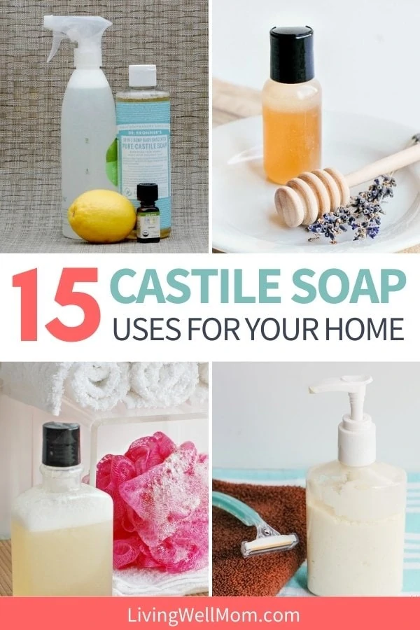 collage of homemade products for personal use that uses castile soap