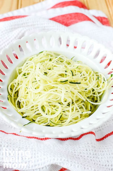 Strainer filled with zucchini noodles