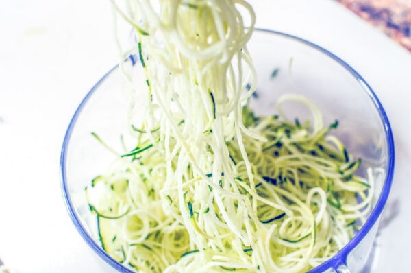 Glass bowl of zoodles