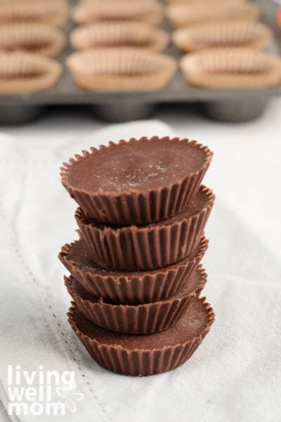 Keto chocolate fat bombs stacked together