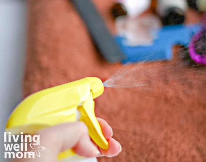 Visual demonstration of how to prevent lice using a spray