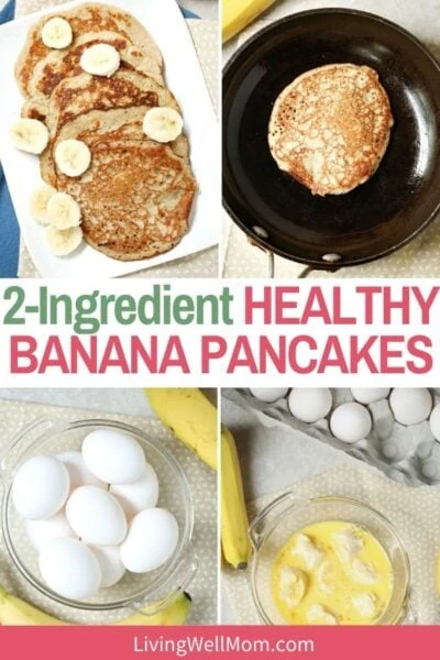 set of photos pancakes with bananas and eggs 