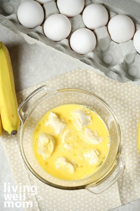 Banana egg pancake mixture in a bowl