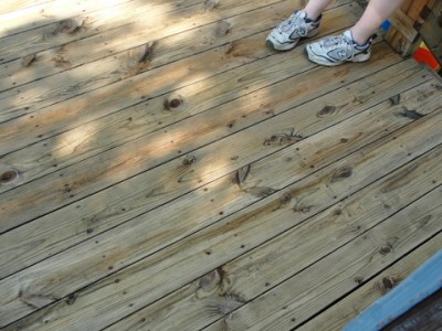 freshly cleaned wooden deck