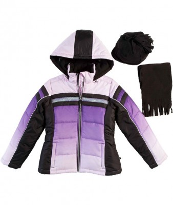 Rothschild Kids' girls purple and white winter coat with hat and scarf