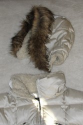  top part of white winter coat with removable fuzzy hood