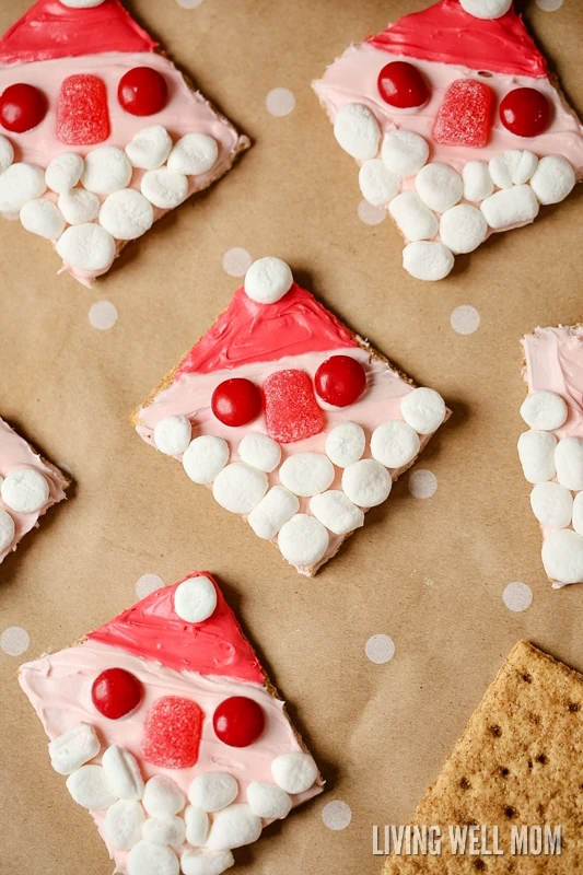square gram crackers with frosting and candy on it