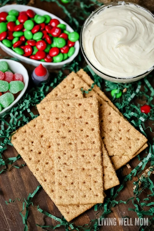 gram crackers with candy and frosting in the background