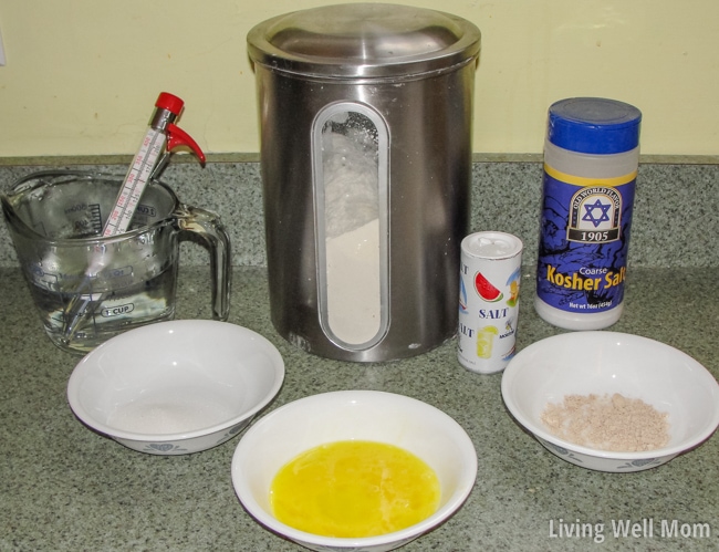 water, sugar, egg, salt, yeast, and flour