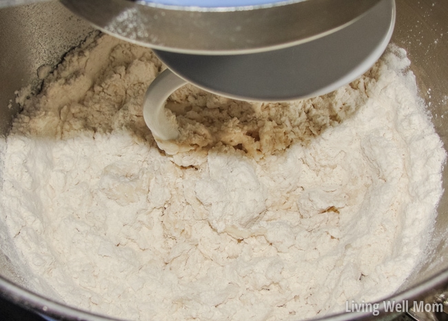 mixing dough in a mixer