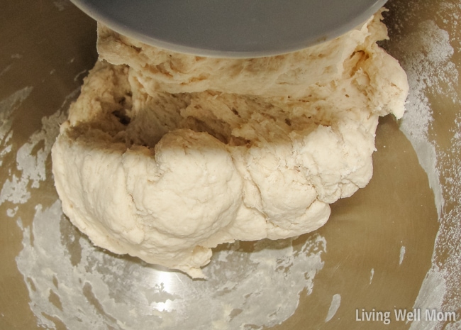 hand mixing soft pretzel dough