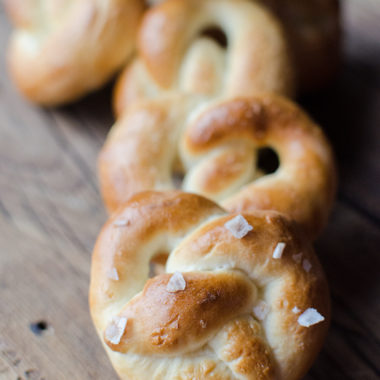 a close up of soft pretzels