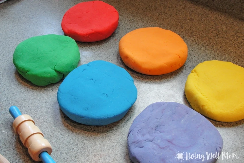 rainbow colored homemade playdough