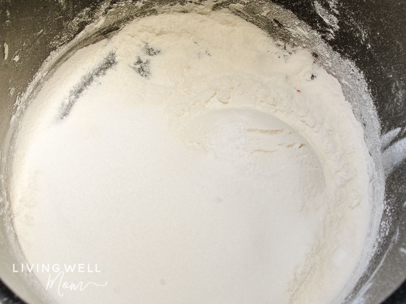 Flour, salt and cream of tartar in a saucepan to make easy playdough