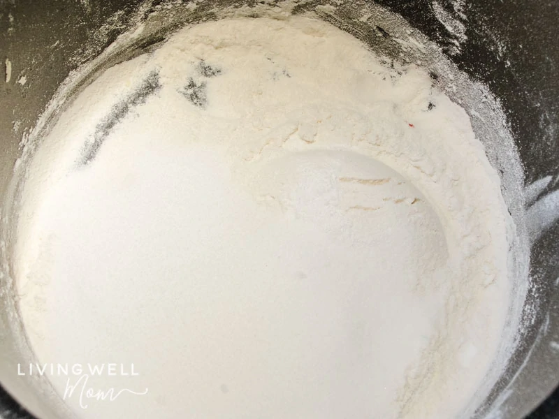 Flour, salt and cream of tartar in a saucepan to make easy playdough