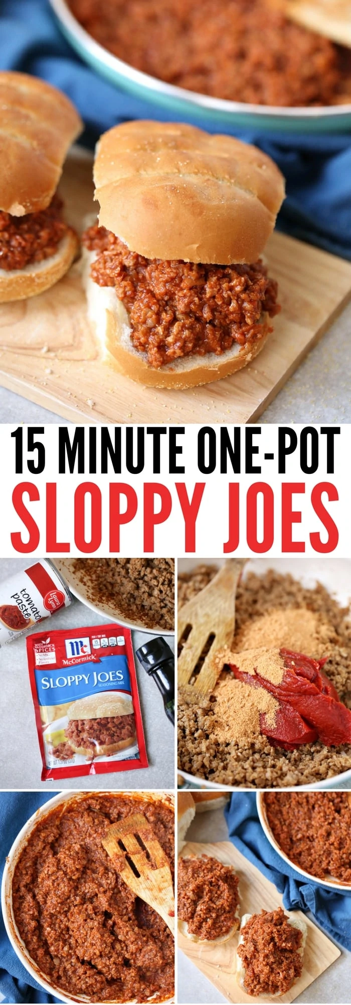 Pinterest image for quick and easy one pot sloppy joe recipe. 