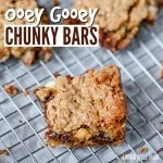 Ooey Gooey Chunky Bars are like chocolate chip cookies on steroids! The bar form makes this recipe quick and easy to make while the toffee, white chocolate, and chocolate chips combo will satisfy any sweet tooth!