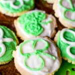 A close St Patrick's day frosted butter cookies
