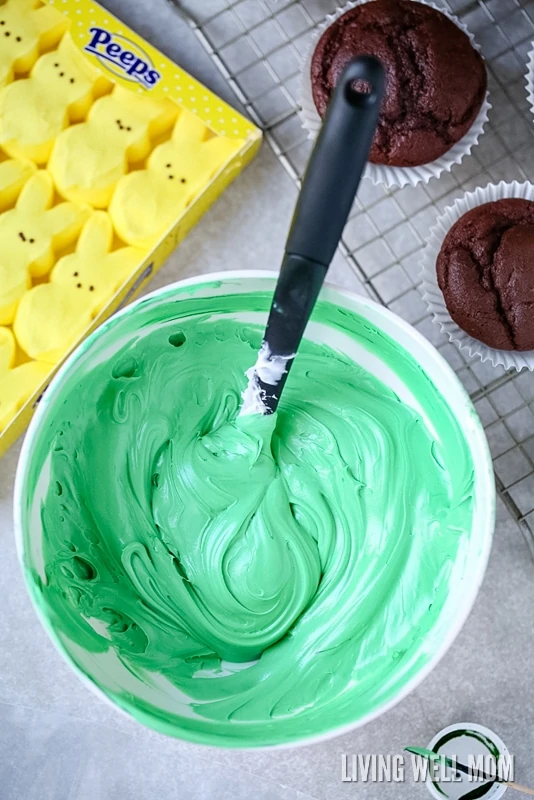 green frosting and yellow peeps