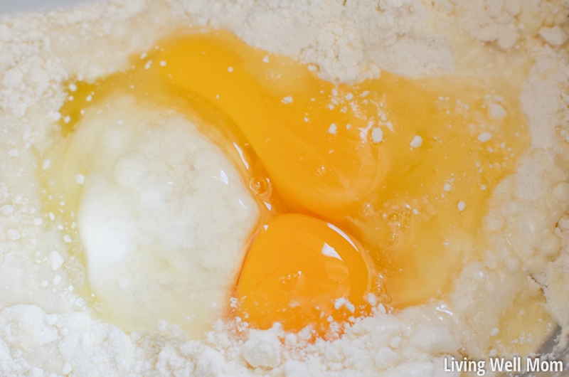 eggs being mixed with other ingredients 