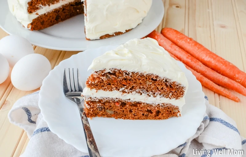 carrot cake on white plate with fork 