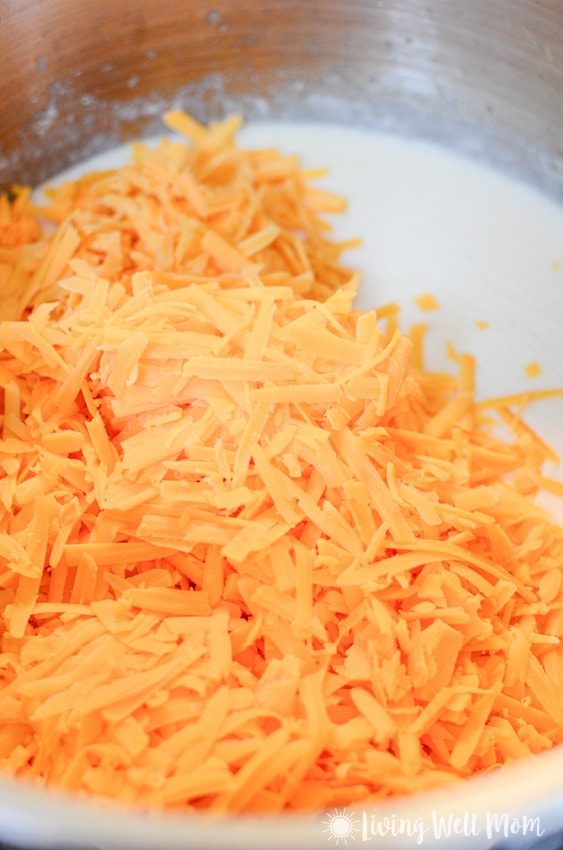 shredded cheese with milk for making mac and cheese recipe