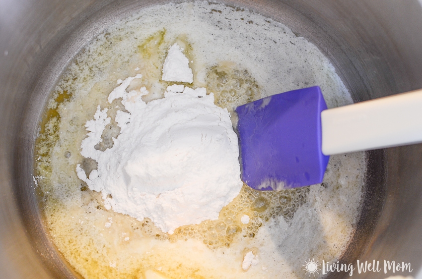 melted butter and flour in a pan - making homemade mac and cheese