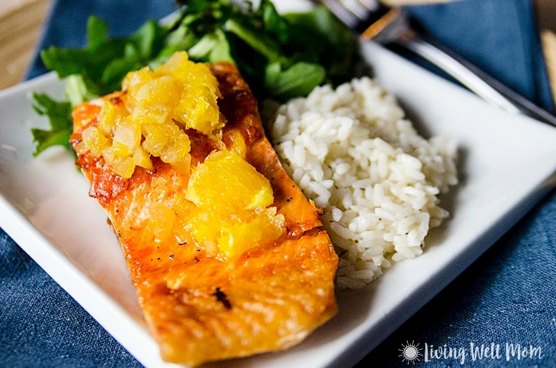 baked salmon with orange glaze on a plate