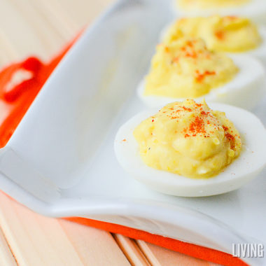 a close up of some deviled eggs