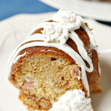 Rhubarb Spice Cake with Spiced Whipped Cream is a delicious way to use rhubarb in bundt cake form while the fresh whipped cream is the perfect light topping!