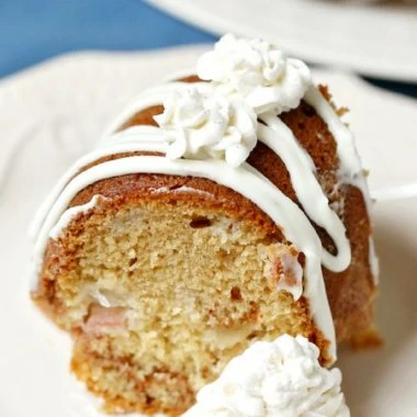 Rhubarb Spice Cake with Spiced Whipped Cream is a delicious way to use rhubarb in bundt cake form while the fresh whipped cream is the perfect light topping!