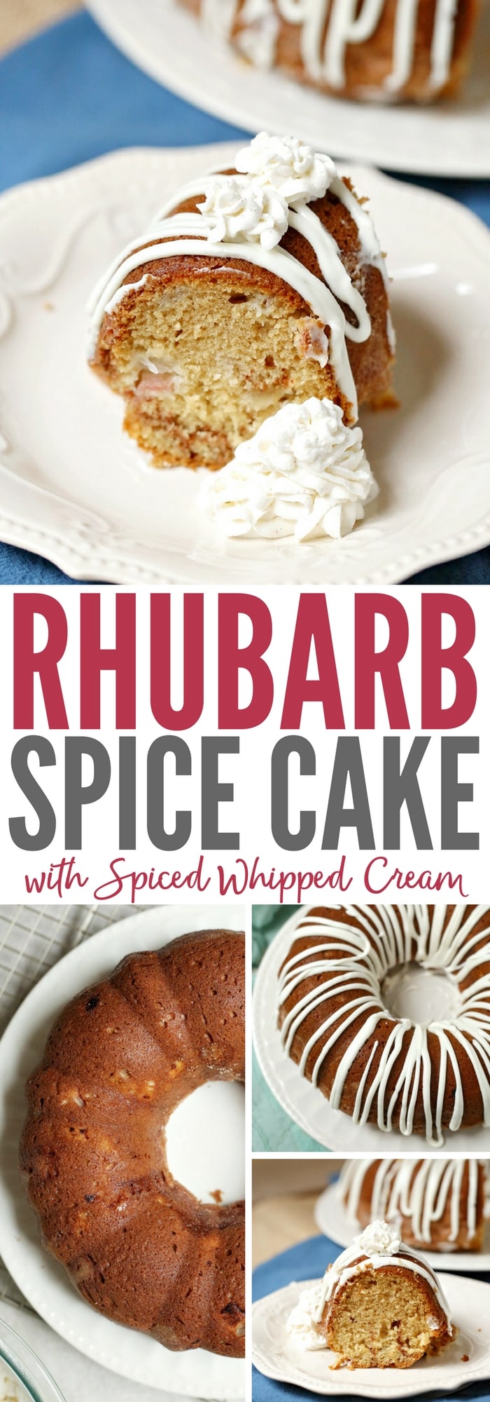 Rhubarb Spice Cake with Spiced Whipped Cream is a delicious way to use rhubarb in bundt cake form while the fresh whipped cream is the perfect light topping! 