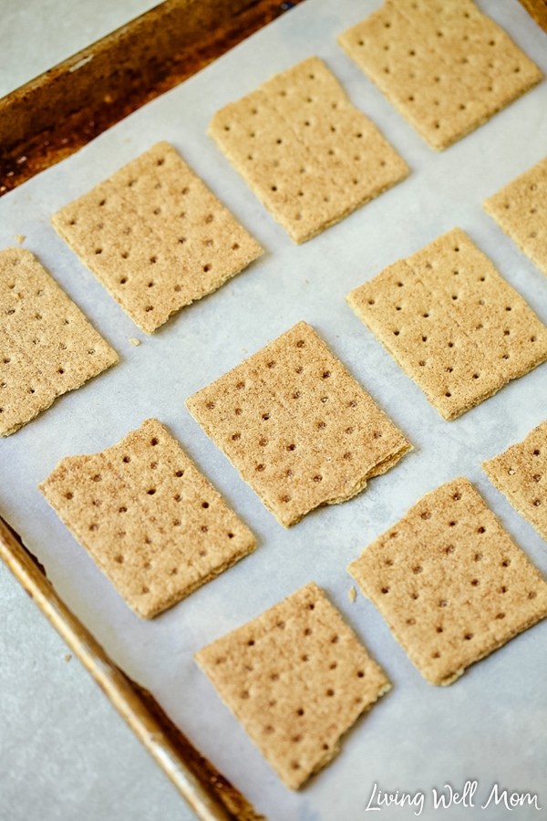 graham cracker squares laid out on baking sheet for frozen treat