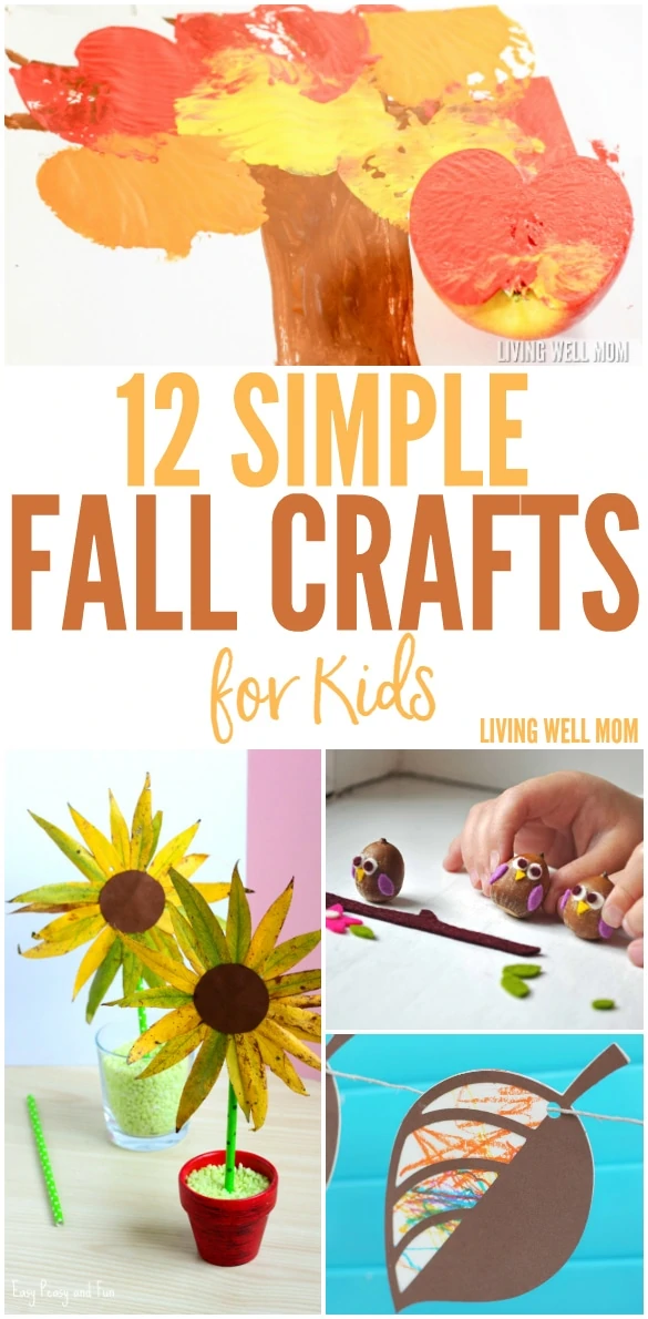 12 Simple Fall Crafts for Kids - forget the complicated activities, these are crafts that the kids AND YOU will enjoy! From a pretty painted leaf garland to pinecone turkeys and acorn owls, there’s craft for every age too!