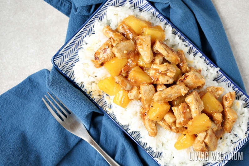 aloha chicken meal with rice and pineapples 