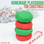 This easy homemade playdough for Christmas takes just 5 minutes and 6 simple ingredients to make! It’s a perfect homemade Christmas gift or stocking stuffer that kids love! Get the easy step-by-step recipe here: