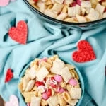 Valentine's Day Chex Mix - this recipe is enough for kids to make! It’s perfect for a Valentine’s Day party too!