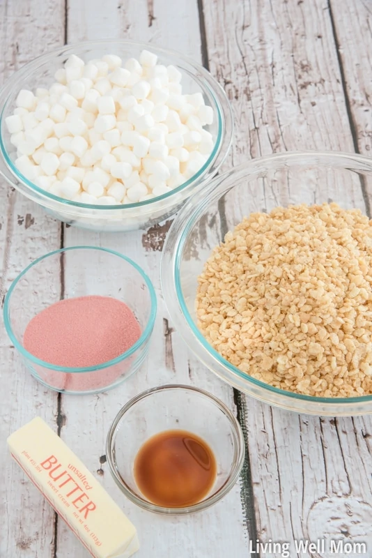 Ingredients for Strawberry Rice Krispie treats