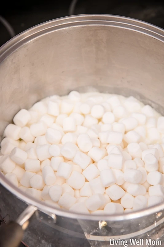 Melting marshmallows in a stainless steel pan
