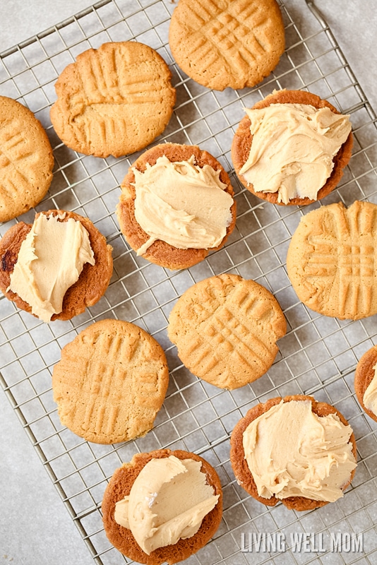 Peanut Butter Sandwich Cookies takes a delicious chewy peanut butter cookie and nestles a creamy peanut butter filling in the middle. If you like peanut butter cookies, you're going to love this easy recipe!