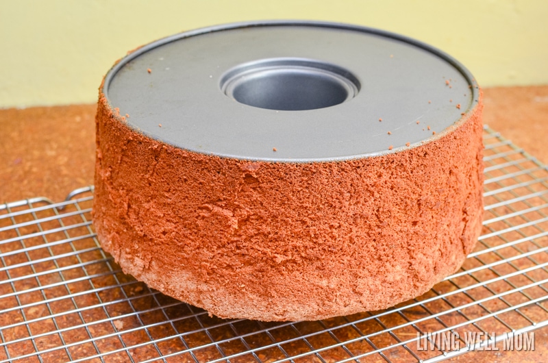 strawberry cake in a spring form pan with the sides removed