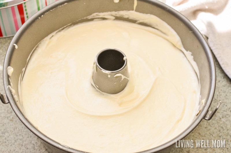 cake batter smoothed into spring form pan