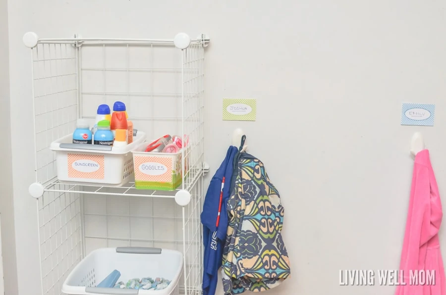 An extra shower rod and hooks for the shower to hang wet swimsuits