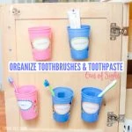 Keep kids’ toothbrushes off the counter and hidden with this handy organizing idea!