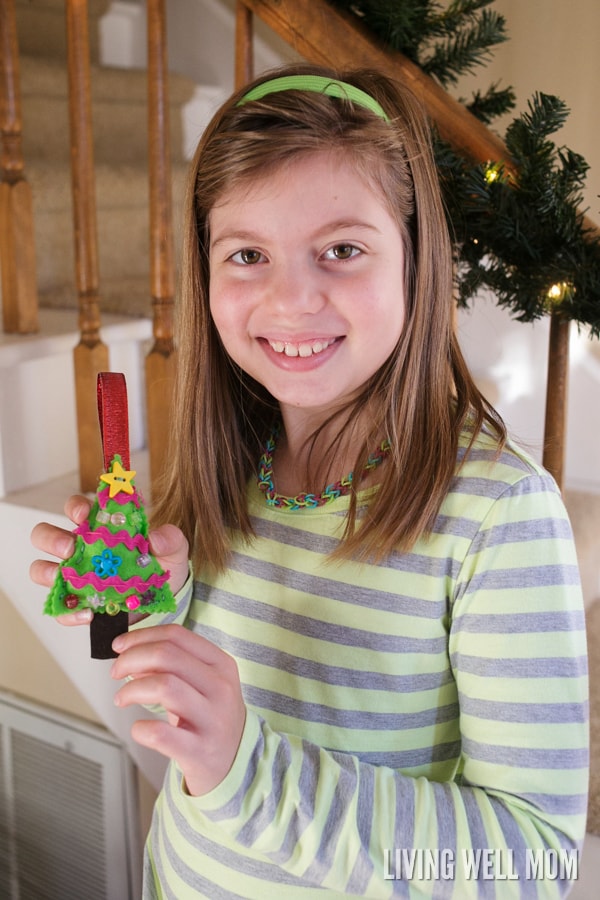 Felt Christmas Tree Ornaments are a perfect first sewing project for kids as young as 4 years. Easy to make, this craft can be customized and enjoyed all the way up to adults!