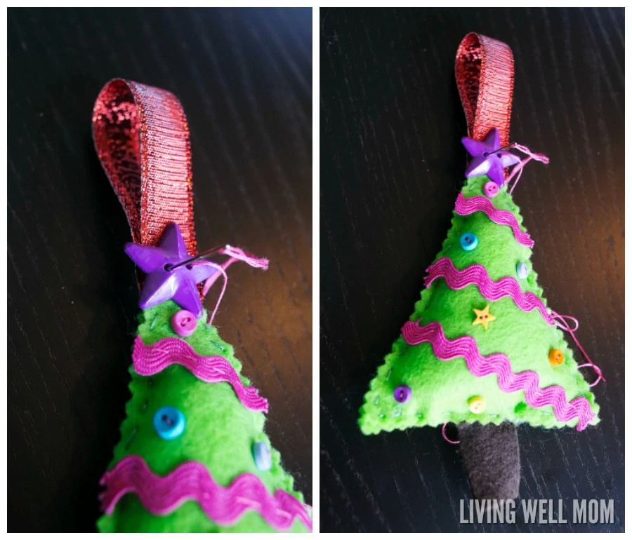 Felt Christmas Tree Ornaments are a perfect first sewing project for kids as young as 4 years. Easy to make, this craft can be customized and enjoyed all the way up to adults!