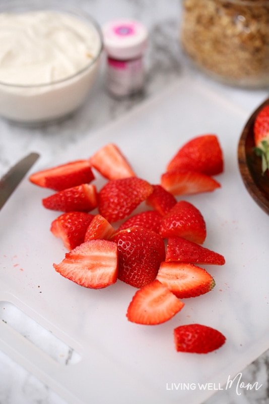 Easy Valentine’s Day Trifle recipe for kids - with yogurt, granola, and strawberries, this festive treat is perfect for a fun valentine’s day snack or even breakfast. It’s quick and easy to make and best of all, a healthier alternative to candy!